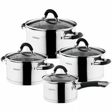 ქვაბების ნაკრები Ardesto Cookware set  Gemini Monza with drain, 8 pcs., Handles with gray silicone, stainless steel