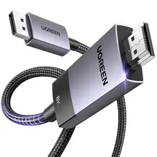 ვიდეო კაბელი UGREEN DP115 (80397), 8K, DisplayPort to HDMI, 2m, Grey, 2 image