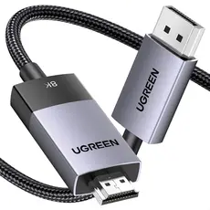 ვიდეო კაბელი UGREEN DP115 (80397), 8K, DisplayPort to HDMI, 2m, Grey, 3 image