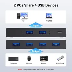 სვიჩი UGREEN US216 (30768), 2 In 4 Out USB 3.0 Sharing Switch Box, Black, 3 image