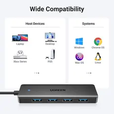 USB ჰაბი UGREEN CM219 (25851), 4xUSB 3.0, USB Hub, Black, 6 image