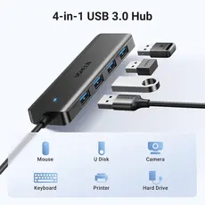 USB ჰაბი UGREEN CM219 (25851), 4xUSB 3.0, USB Hub, Black, 3 image