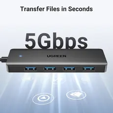 USB ჰაბი UGREEN CM219 (25851), 4xUSB 3.0, USB Hub, Black, 4 image