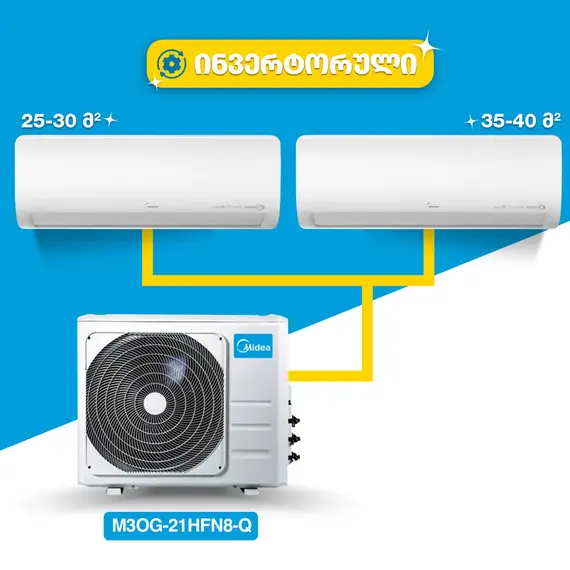 მულტი სპლიტ კონდიციონერი Midea AF-09NXD1-M + AF-12NXD1-M + M3OG-21HFN8-Q  70 მ2 Multi Split