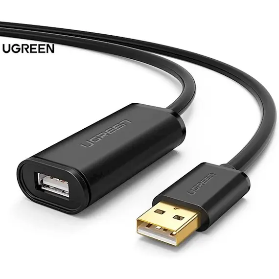 USB დამაგრძელებელი UGREEN (10321) USB Male to USB Female Active Extension Cable with Chipset 10m (Black)