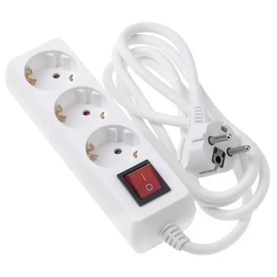 დამაგრძელებელი 2E 3XSchuko with switch, 3G*1.5mm, 1.5m, white