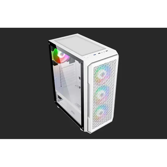 კომპიუტერის ქეისი 2E Hexagon G338W, without PSU, 2xUSB 3.0, 1xUSB Type-C, 1x120mm, 3x120mm ARGB, TG Side Panel, ATX, White