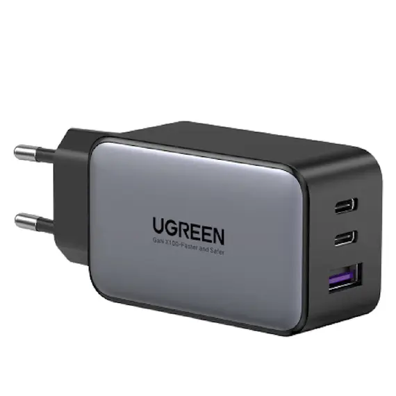 დამტენი UGREEN CD244 (10335), 65W, 2xUSB-C, Type-c, USB, Space Gray
