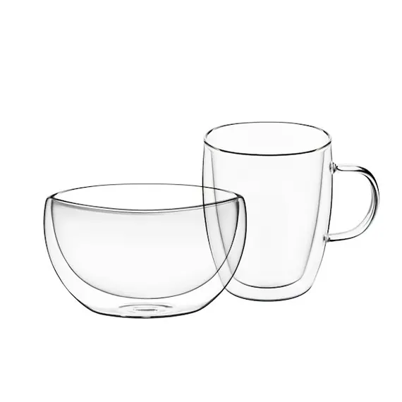 ჭიქები Ardesto Breakfast set double wall borosilicate glass mug 270 ml and bowl 500 ml