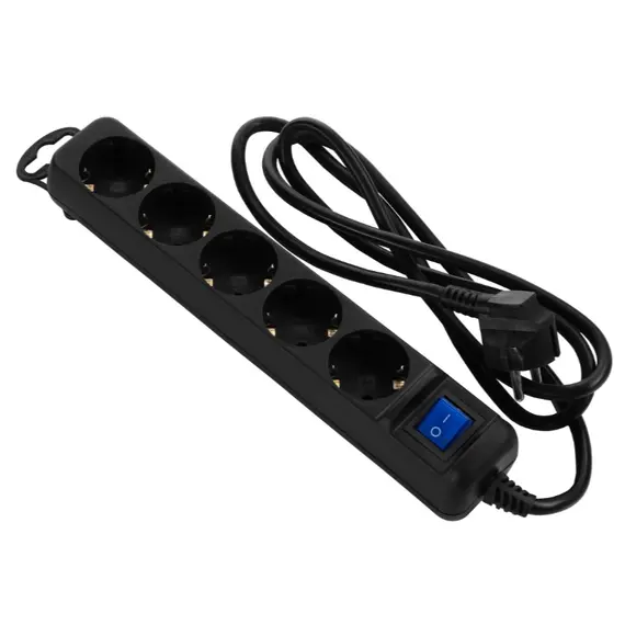 დენის დამაგრძელებელი 2E Power strip 5XSchuko with switch, 3G*1.5мм, 1.5m, black