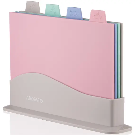 საჭრელი დაფების ნაკრები Ardesto Cutting board set with stand Fresh, 4 pcs, 33,5х23,5х7cm, plastic