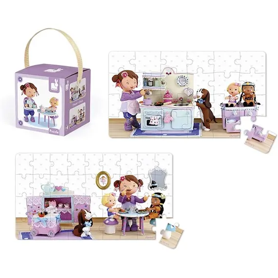 ასაწყობი ფაზლი Janod Set of 2 puzzles  Lola arranges a tea party J02769