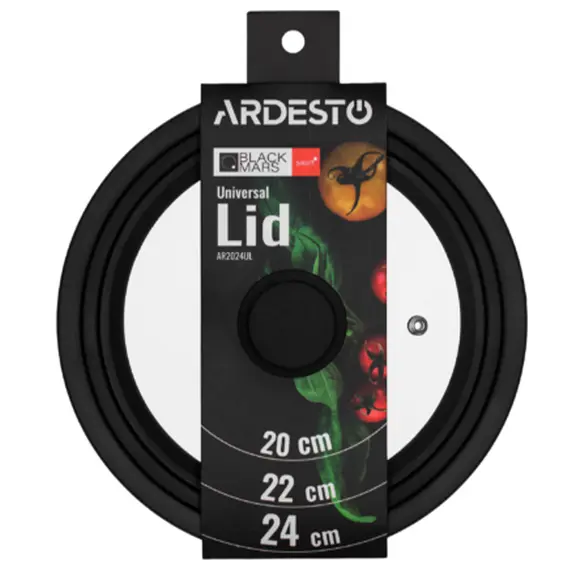 მინის თავსახური Ardesto Universal lid Black Mars Smart 20/22/24 cm, glass, silicone