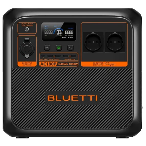 ელექტრო სადგური Bluetti AC180P, 1440Wh, USB-C, USB-A, Power Station, Black
