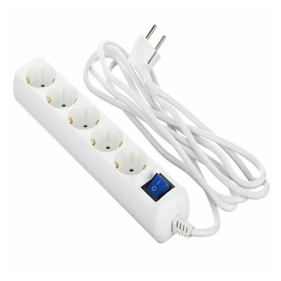 დამაგრძელებელი 2E 5XSchuko with switch, 3G*1.5mm2, 3m, white