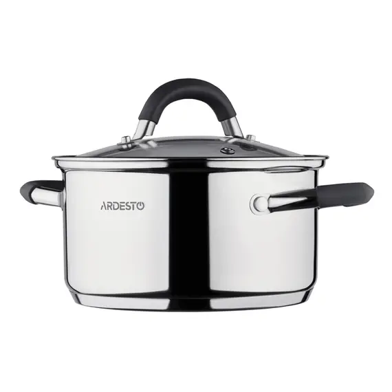 ქვაბი Ardesto Casserole with glass lid Gemini Salerno, 0.8l, stainless steel, silicone