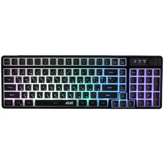 კლავიატურა 2E 2E-KG390UBK-WL, Wireless, RGB, 2.4G, Bluetooth, USB, Gaming keyboard, Black