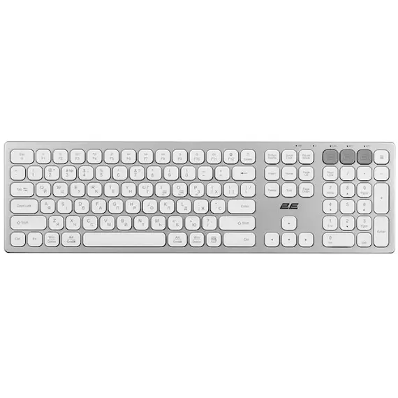 კლავიატურა 2E 2E-KS270WBWH Scissor, Wireless, USB, Bluetooth, Keyboard, White/Silver