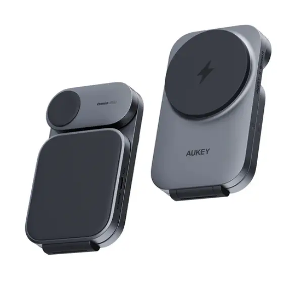 უსადენო დამტენი Aukey 3 in-1 15W LC-MC312 MagFusion Z Qi2 Foldable Wireless Charging Station - Gray