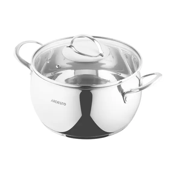 ქვაბი Ardesto Casserole with glass lid Gemini Liguria, 5l, stainless steel