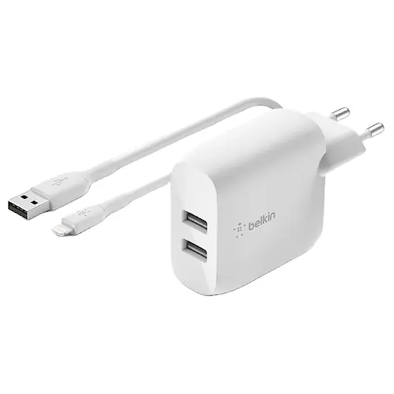 კაბელი და ადაპტერი Belkin Wall Charger 24W USB-A, 1M PVC A-LTG, white