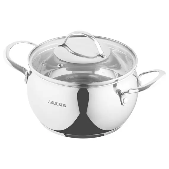 ქვაბი Ardesto Casserole with glass lid Gemini Liguria, 3l, stainless steel