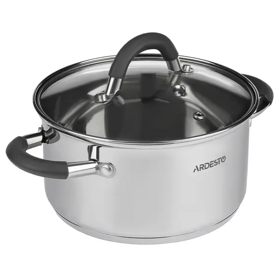 ქვაბი Ardesto Casserole with glass lid Gemini Salerno, 1.2l, stainless steel, silicone