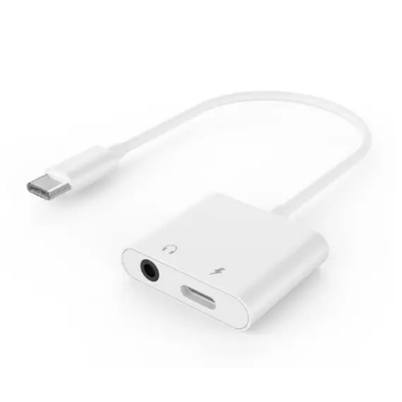 ადაპტერი Gembird A-CM-3.5FP-01 Audio adapter cable USB Type-C to 3.5mm+power socket White