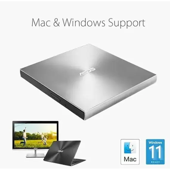 დისკის წამკითხველი ASUS ODD portable SDRW-08U9M-U DVD+-R/RW burner M-DISC USB2.0 Slim silver Retail Box