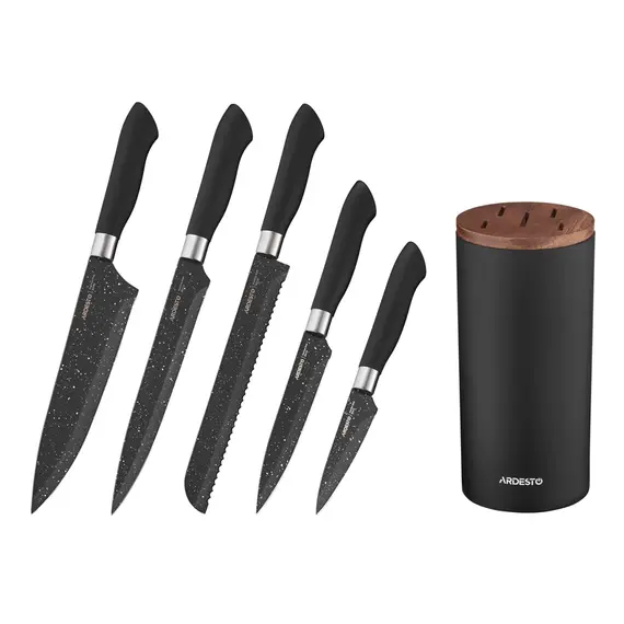 დანების კომპლექტი Ardesto Knives Set with block Gemini, 6pcs, stainless steel, plastic, black