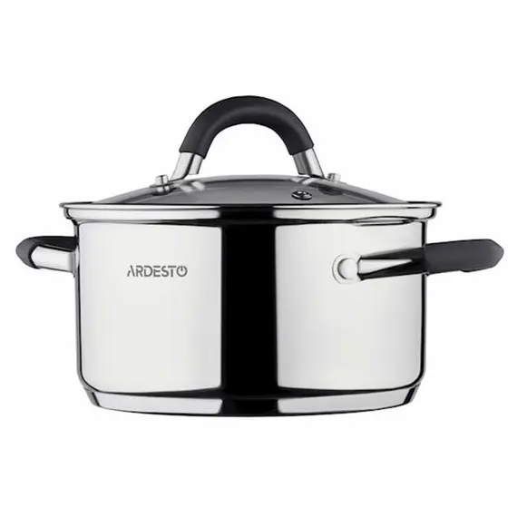 ქვაბი Casserole Ardesto Gemini, glass lid, 2.5 l, gray handles with silicone