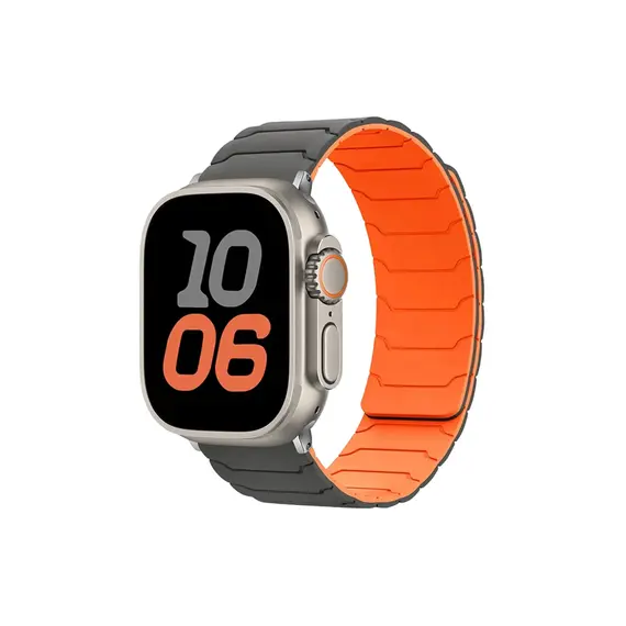 სმარტ საათის სამაჯური TVC Silicone Strap for Apple Watch Series 10 Ultra 9 8 7 SE 6 5 4 3 2 1 46mm 49mm 45mm 44mm 42mm Magnetic Band - Grey+Orange