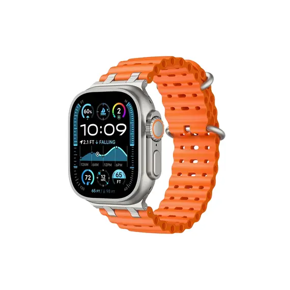 სმარტ საათის სამაჯური TVC Ocean Watch Strap for Apple Watch Series 10 Ultra 9 8 7 SE 6 5 4 3 2 1 46mm 49mm 45mm 44mm 42mm Silicone Band - Orange+Silver Buckle