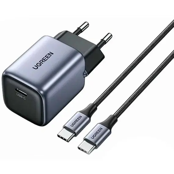 დამტენი UGREEN CD319 (25257) Nexode, 30W, Type-C with Type-c Cable 1m, GaN Fast Charger, Gray