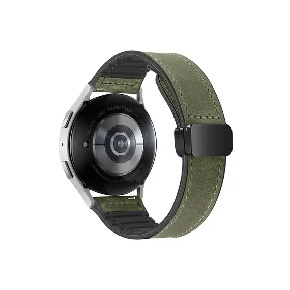 სმარტ საათის სამაჯური For Samsung Gear Sport / Huawei Watch GT 3 42mm Magnetic Genuine Cow Leather Watch Band, 20mm - Army Green