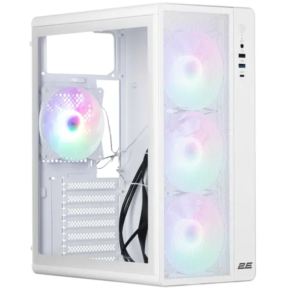 კომპიუტერის ქეისი  2E-V510W, PC case 2E GAMING Credo Plus V510W without PSU, 1xUSB3.0, 1х USB 2.0, 1xUSB Type-C, 4x120mm RGB Rainbow, VGA 310mm, TG Side Panel, ATX, white