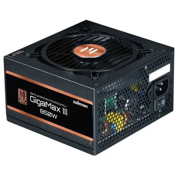 კვების ბლოკი Zalman PSU Gigamax 3  (850W), 88%, 80+ Bronze, 120mm, 1xMB 24pin(20+4), 2xCPU (8pin(4+4)+8pin), 3xMolex, 6xSATA, 4xPCIe 8pin(6+2), 1x12VHPWR, Semi Modular