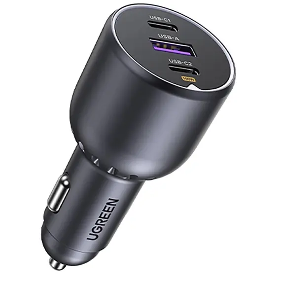 მანქანის დამტენი UGREEN EC705 (35025), 130W, Type-C, USB-A, 3-Port Fast Car Charger, Grey