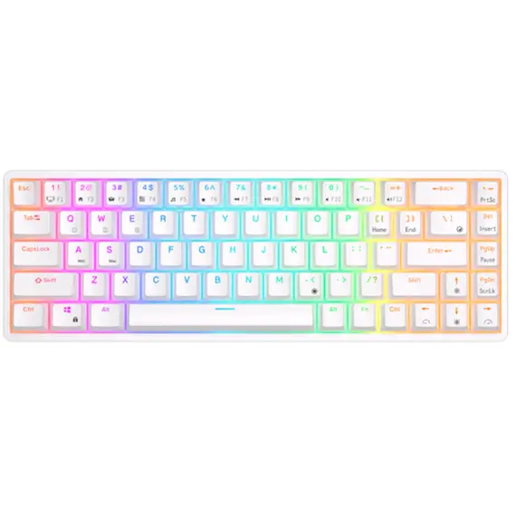 კლავიატურა Royal Kludge RK G68 RGB Mechanical Keyboard, Red switch, Hot Swappable, Wireless, USB Type-C, 2.4 GHz, Bluetooth, White