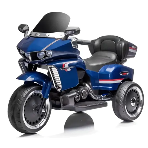 ბავშვის ელექტრო მოტოციკლი 9199BLU ტყავის სავარძლითა და კაუჩუკის საბურავებით
