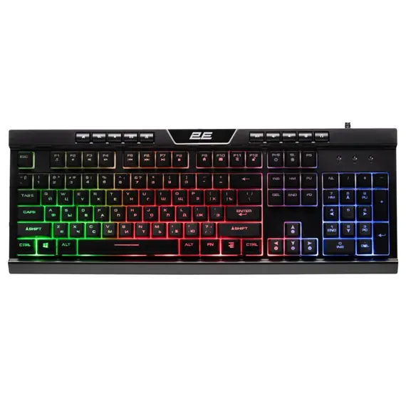 კლავიატურა 2E GAMING Membrane keyboard KG300 114key, USB-A, EN/RU, LED, black