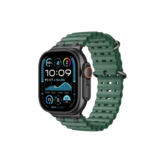 სმარტ საათის სამაჯური TVC Ocean Watch Strap for Apple Watch Series 10 Ultra 9 8 7 SE 6 5 4 3 2 1 46mm 49mm 45mm 44mm 42mm Silicone Band - Green+Black Buckle