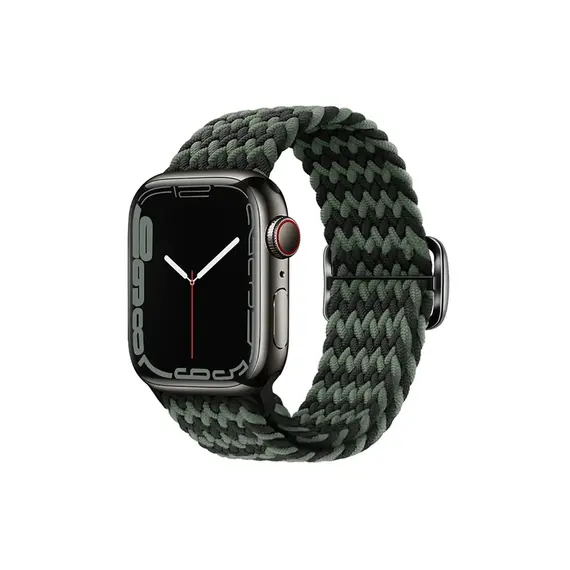 სმარტ საათის სამაჯური TVC Apple Watch Series 10 42mm / 9 8 7 41mm / SE (2023) SE (2022) SE 6 5 4 40mm / 3 2 1 38mm Watch Band Braided Nylon Strap - W-Shape Black+Green
