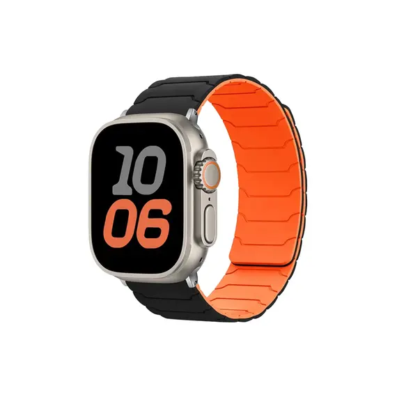 სმარტ საათის სამაჯური TVC Silicone Strap for Apple Watch Series 10 Ultra 9 8 7 SE 6 5 4 3 2 1 46mm 49mm 45mm 44mm 42mm Magnetic Band - Black+Orange