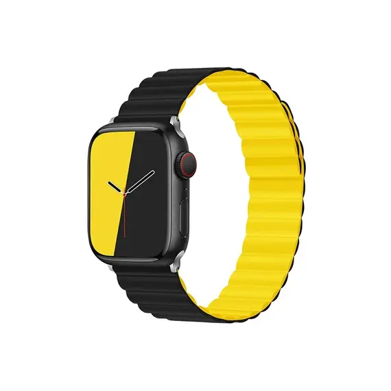 სმარტ საათის სამაჯური TVC KALEBOL Magnetic Watch Band for Apple Watch Series 10 9 8 7 SE 6 5 4 3 2 1 42mm 41mm 40mm 38mm Silicone Adjustable Strap - Black Yellow