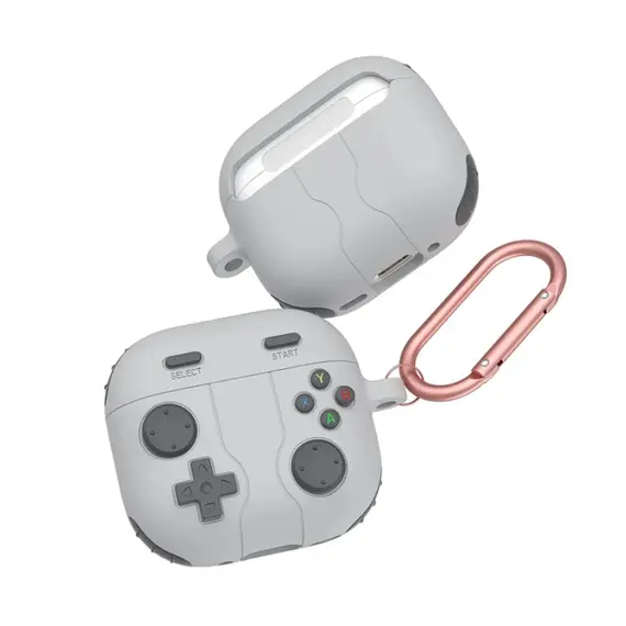 ყურსასმენის ქეისი TVC AirPods 4 Case Game Console Shape Earphones Silicone Shell with Carabiner - Rock Grey