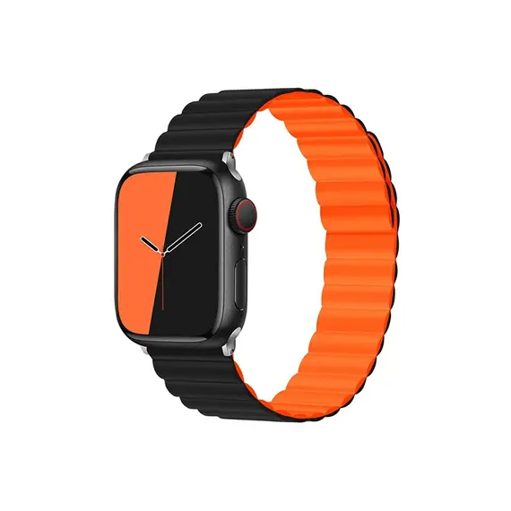 სმარტ საათის სამაჯური TVC KALEBOL Magnetic Watch Band for Apple Watch Series 10 9 8 7 SE 6 5 4 3 2 1 42mm 41mm 40mm 38mm Silicone Adjustable Strap - Black Orange