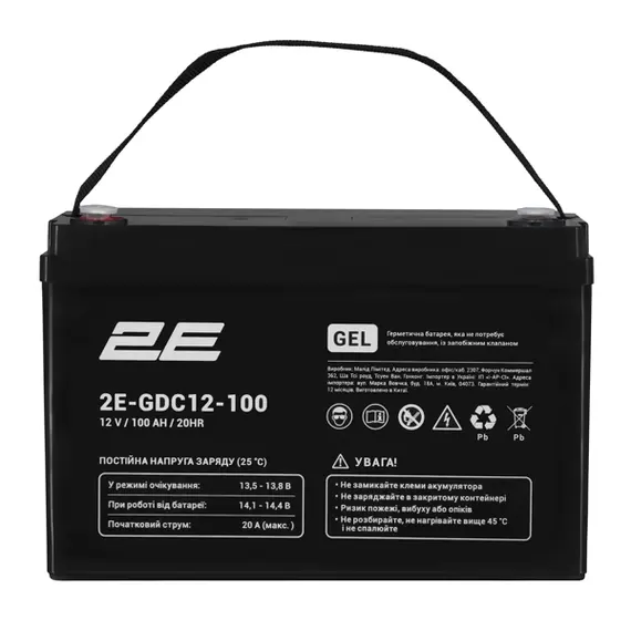 უწყვეტი კვების წყაროს ელემენტი 2E 2E-GDC12-100 GDC, 12V, 100Ah, GEL VRLA, Uninterruptible Power Supply Element, Black