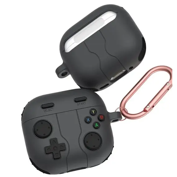 ყურსასმენის ქეისი TVC AirPods 4 Case Game Console Shape Earphones Silicone Shell with Carabiner - Dark Grey