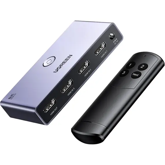სვიჩი UGREEN CM624 (15604), 8k60hz HDMI 2.1 Switch With 1.5m Usb Power Cable, Grey